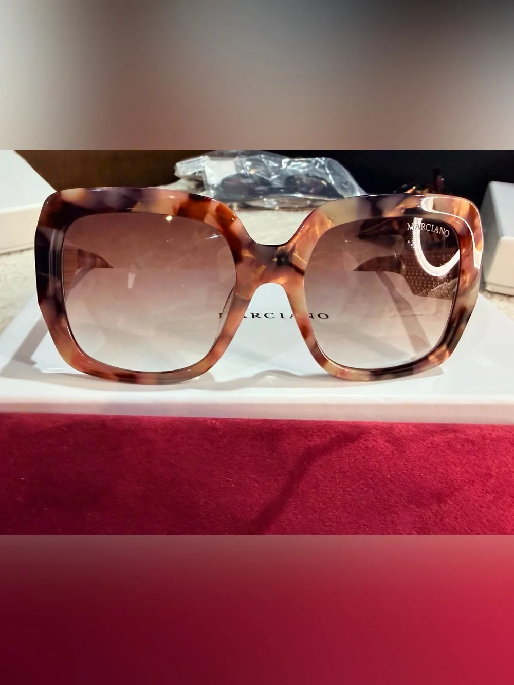 55. NEW Marciano Pink Tortoise Oversized Square Sunglasses Gradient Pink Lenses Marciano By Guess GM0805 72Z Light Pink Plastic Sunglasses  main image 3